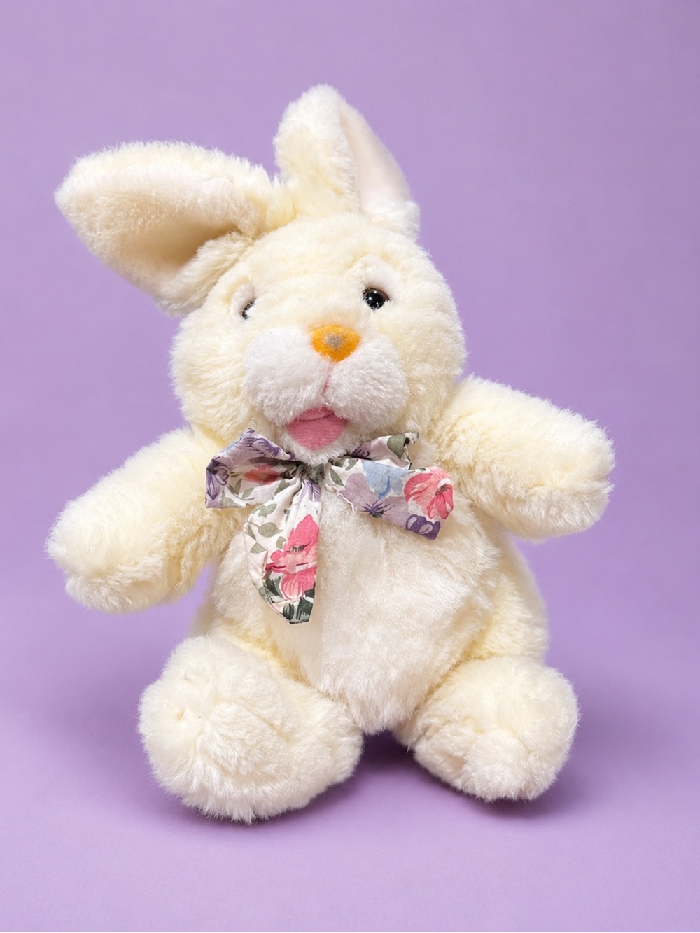 Cream Plush Bunny with Floral Bow - Picture 1 of 2